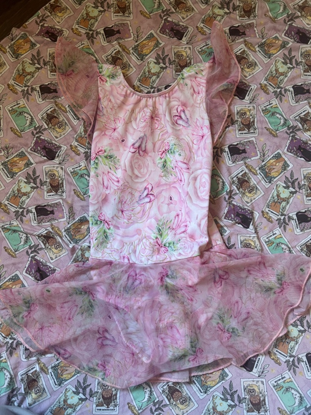 Girls Pink Floral Dance Costume Leotard with Skirt